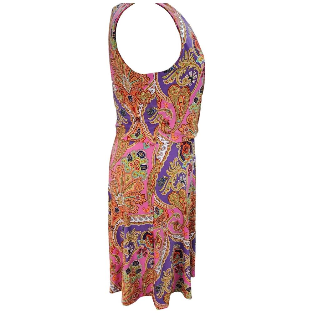 Lauren Ralph Lauren Dress Women’s Large Pink Purple Paisley Faux Wrap Stretch - Picture 9 of 16